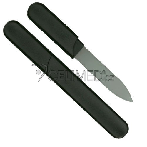 032 Pilník skleněný čirý 90mm, pevné PVC pouzdro černé