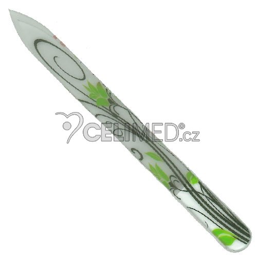 046 Pilník skleněný s potiskem zelené květy, 135 mm